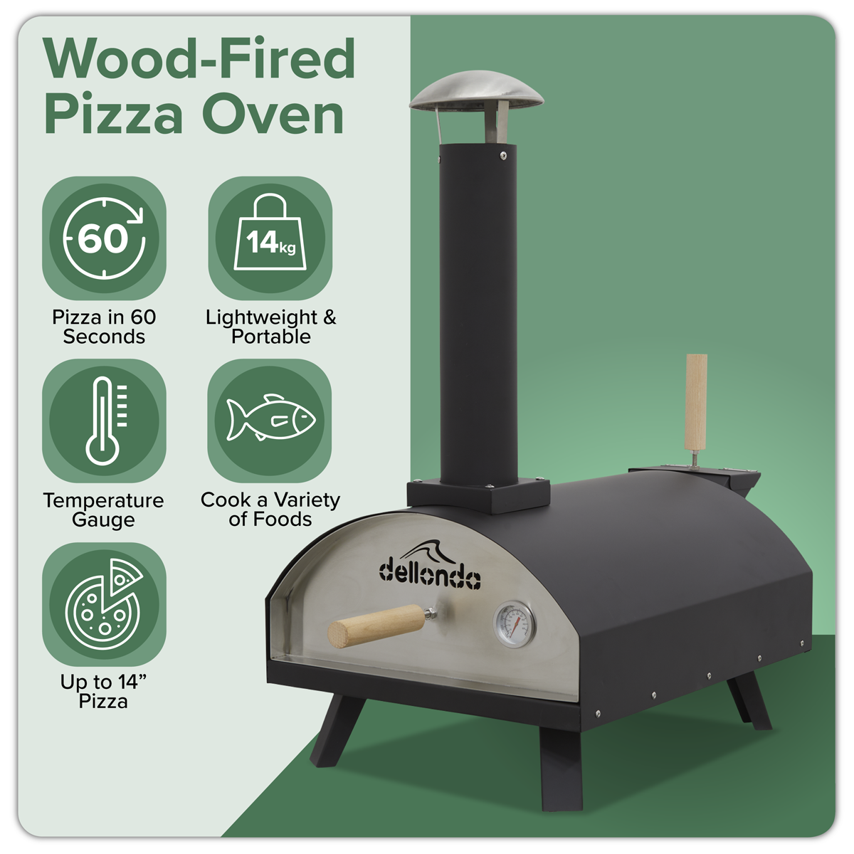 Dellonda Wood-Fired Pizza Oven with Cover 14", Black (DG218)