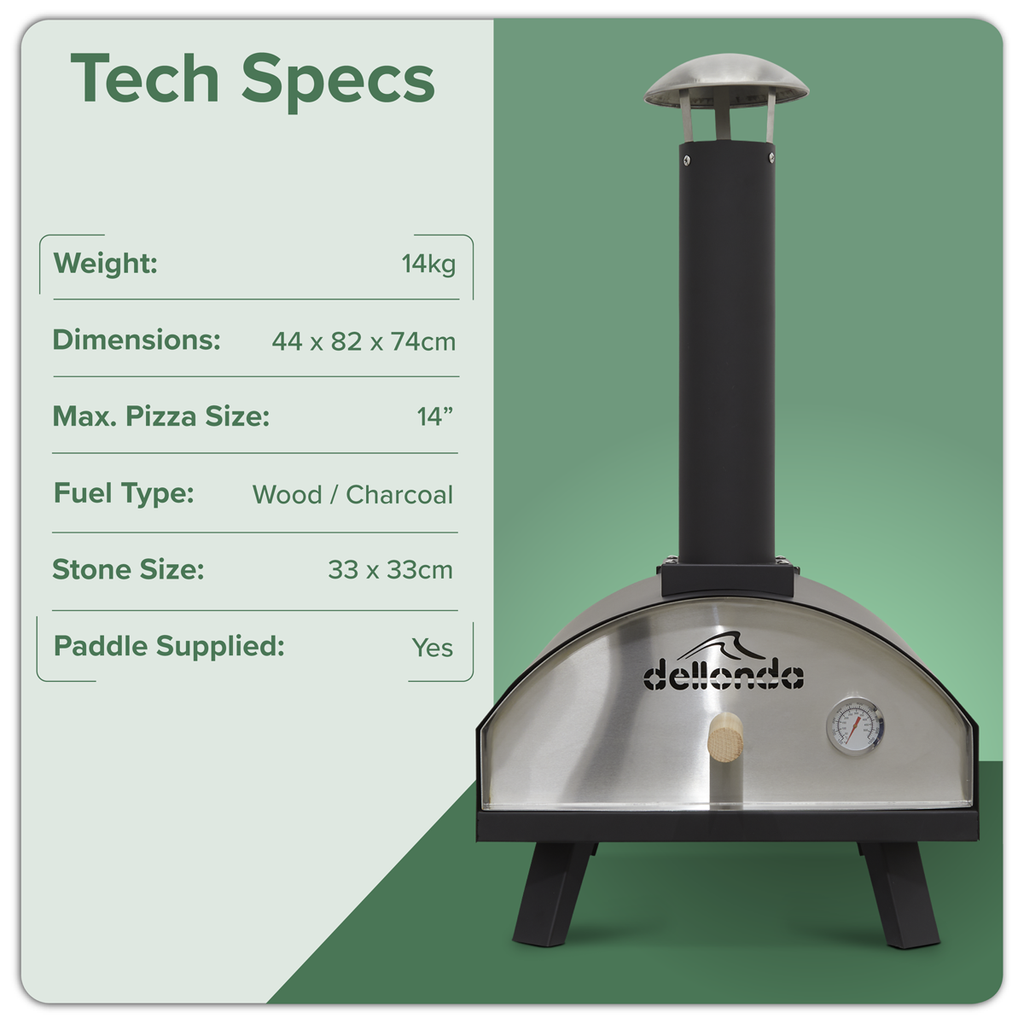 Dellonda Wood-Fired Pizza Oven with Cover & Trolley 14", Black (DG258)