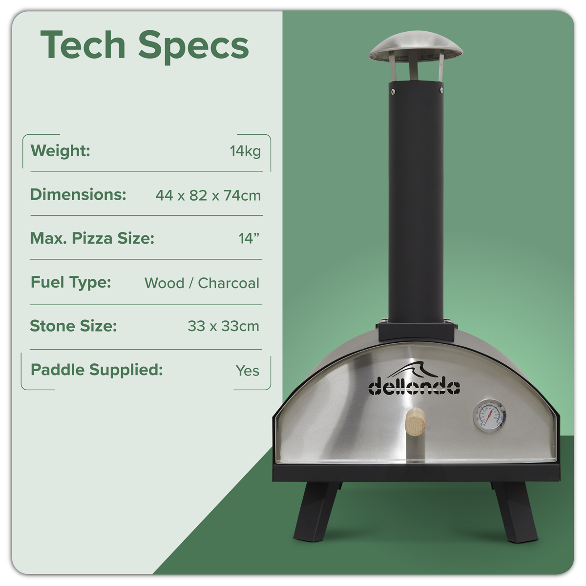 Dellonda Wood-Fired Pizza Oven with Cover & Trolley 14", Black (DG258)