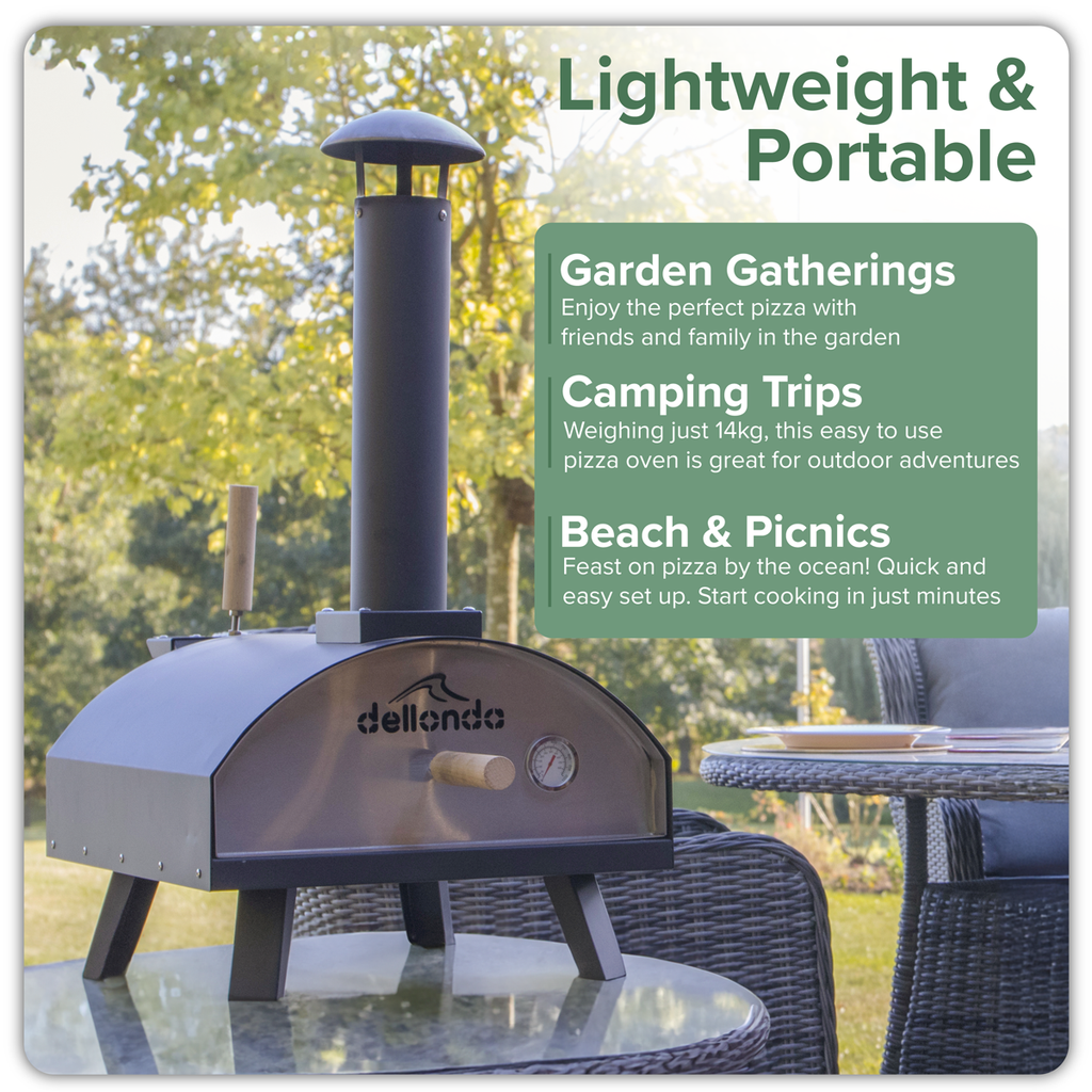 Dellonda Wood-Fired Pizza Oven with Cover & Trolley 14", Black (DG258)
