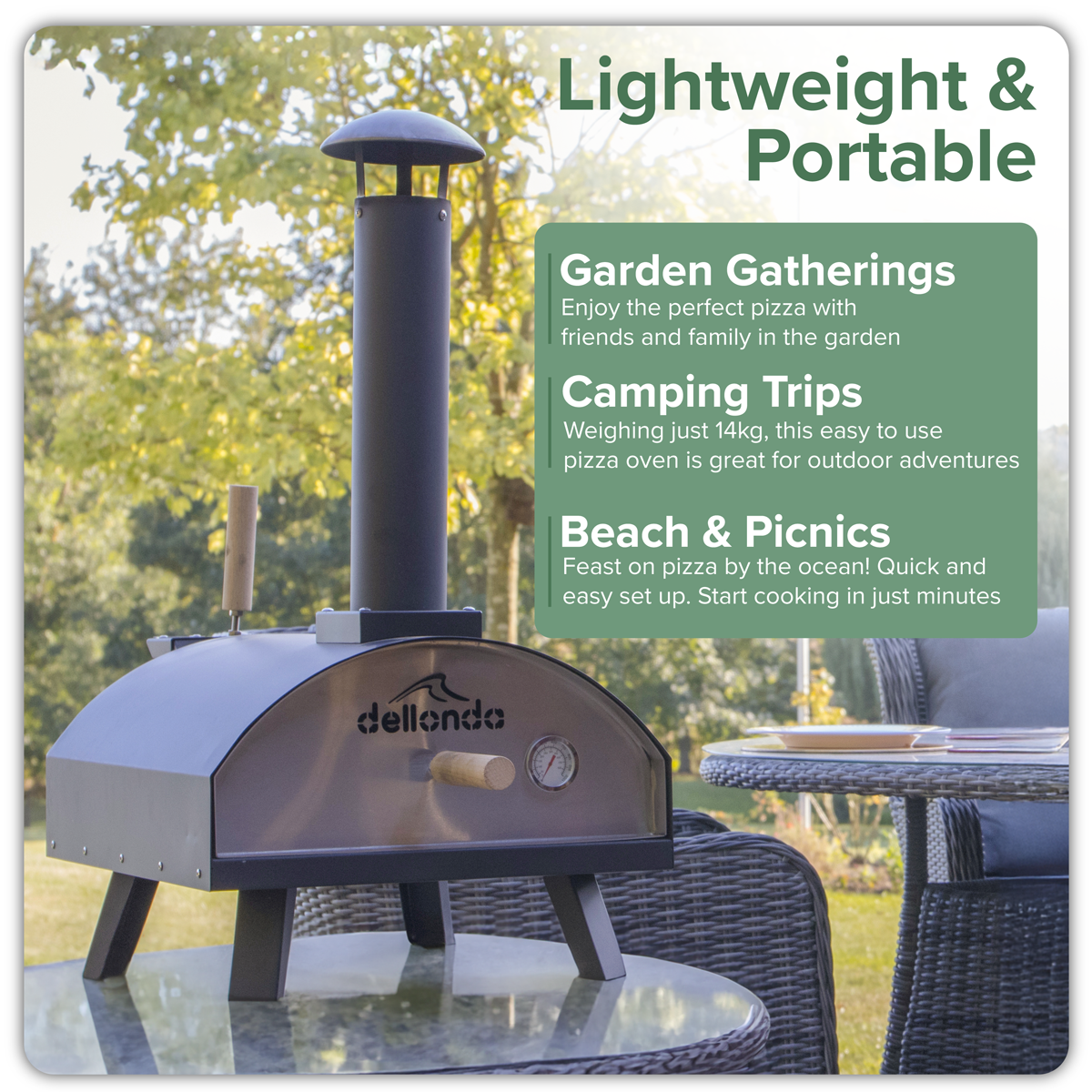 Dellonda Wood-Fired Pizza Oven with Cover & Trolley 14", Black (DG258)
