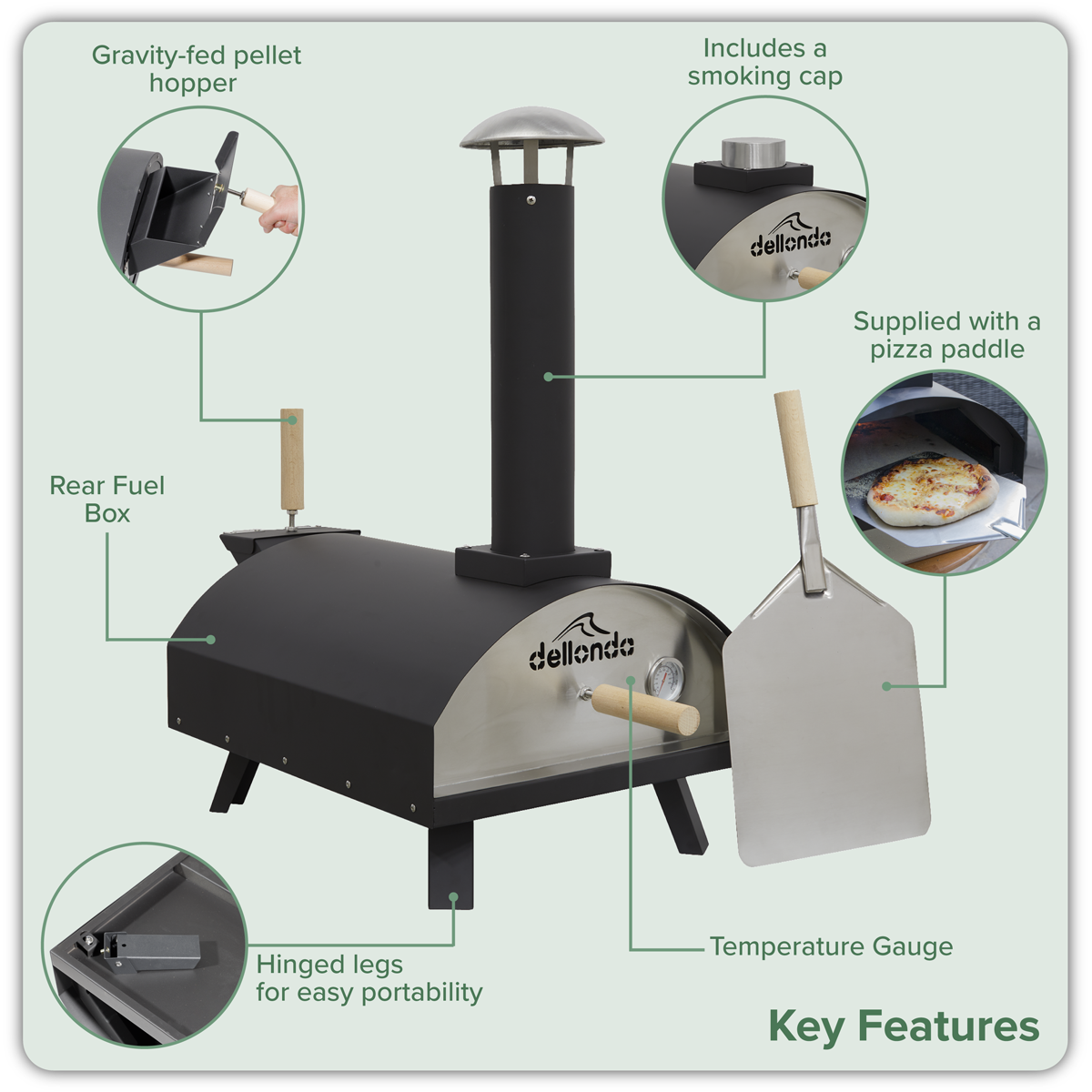 Dellonda Wood-Fired Pizza Oven with Cover & Trolley 14", Black (DG258)