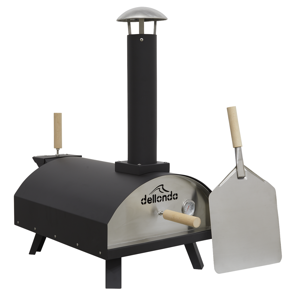 Dellonda Wood-Fired Pizza Oven with Cover & Trolley 14", Black (DG258)