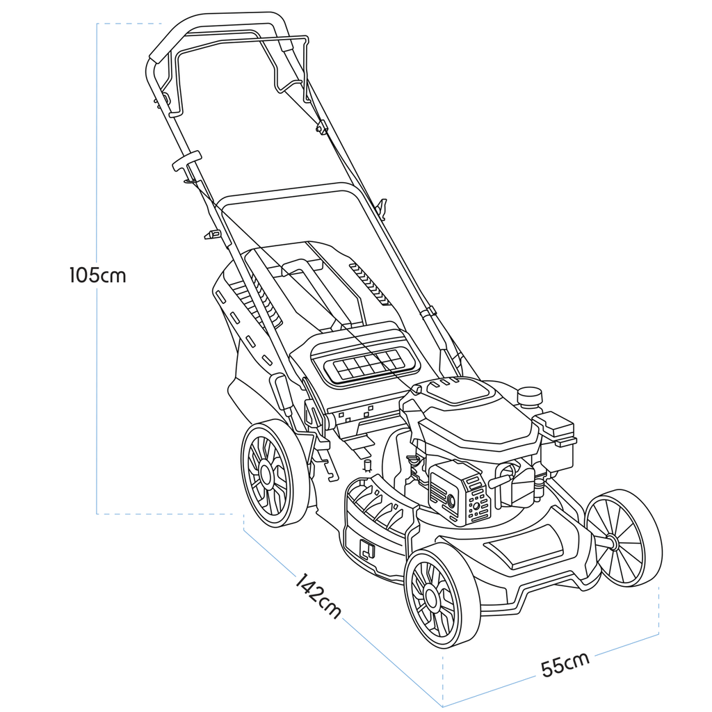 Dellonda DG101 Self-Propelled Petrol Lawnmower Grass Cutter, 18"460mm Cutting Width, 4-Stroke, 144cc