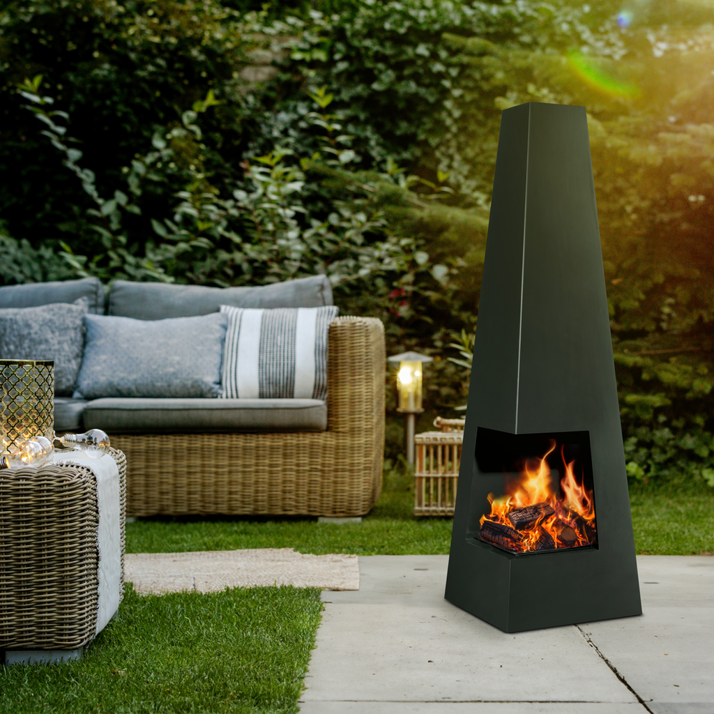 Dellonda Pyramid Outdoor Chiminea, Black Steel (DG105)