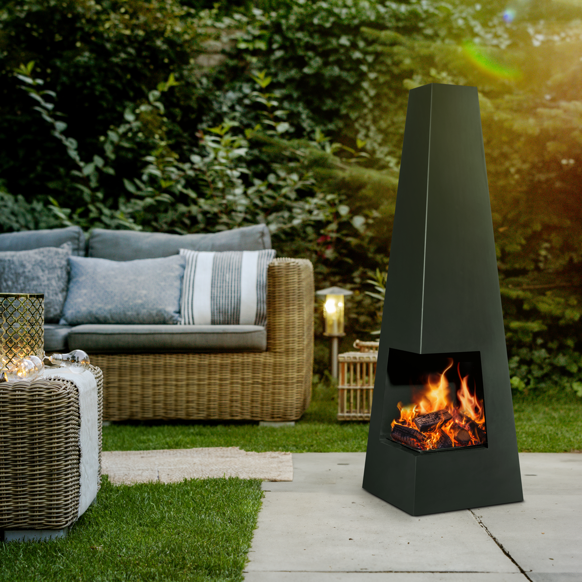 Dellonda Pyramid Outdoor Chiminea, Black Steel (DG105) (Factory Refurbished B)