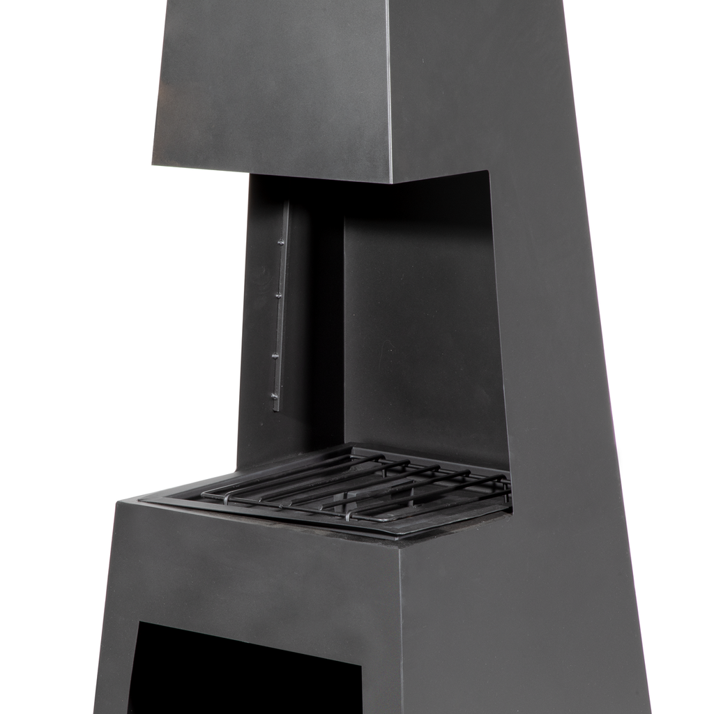 Dellonda Pyramid Outdoor Chiminea with Firewood Storage Black Steel