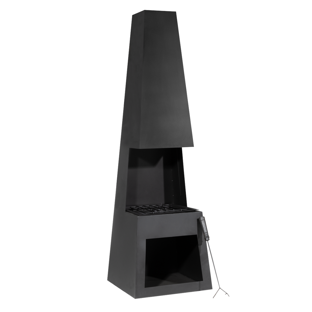 Dellonda Pyramid Outdoor Chiminea with Firewood Storage Black Steel