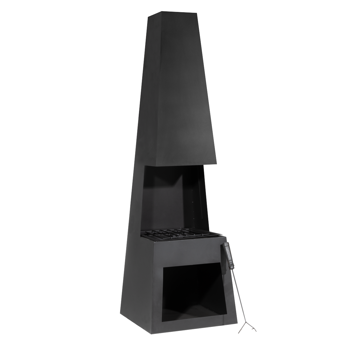 Dellonda Pyramid Outdoor Chiminea with Firewood Storage Black Steel
