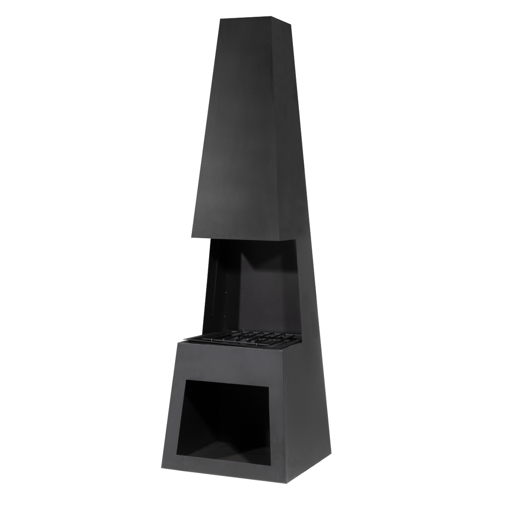 Dellonda Pyramid Outdoor Chiminea with Firewood Storage Black Steel