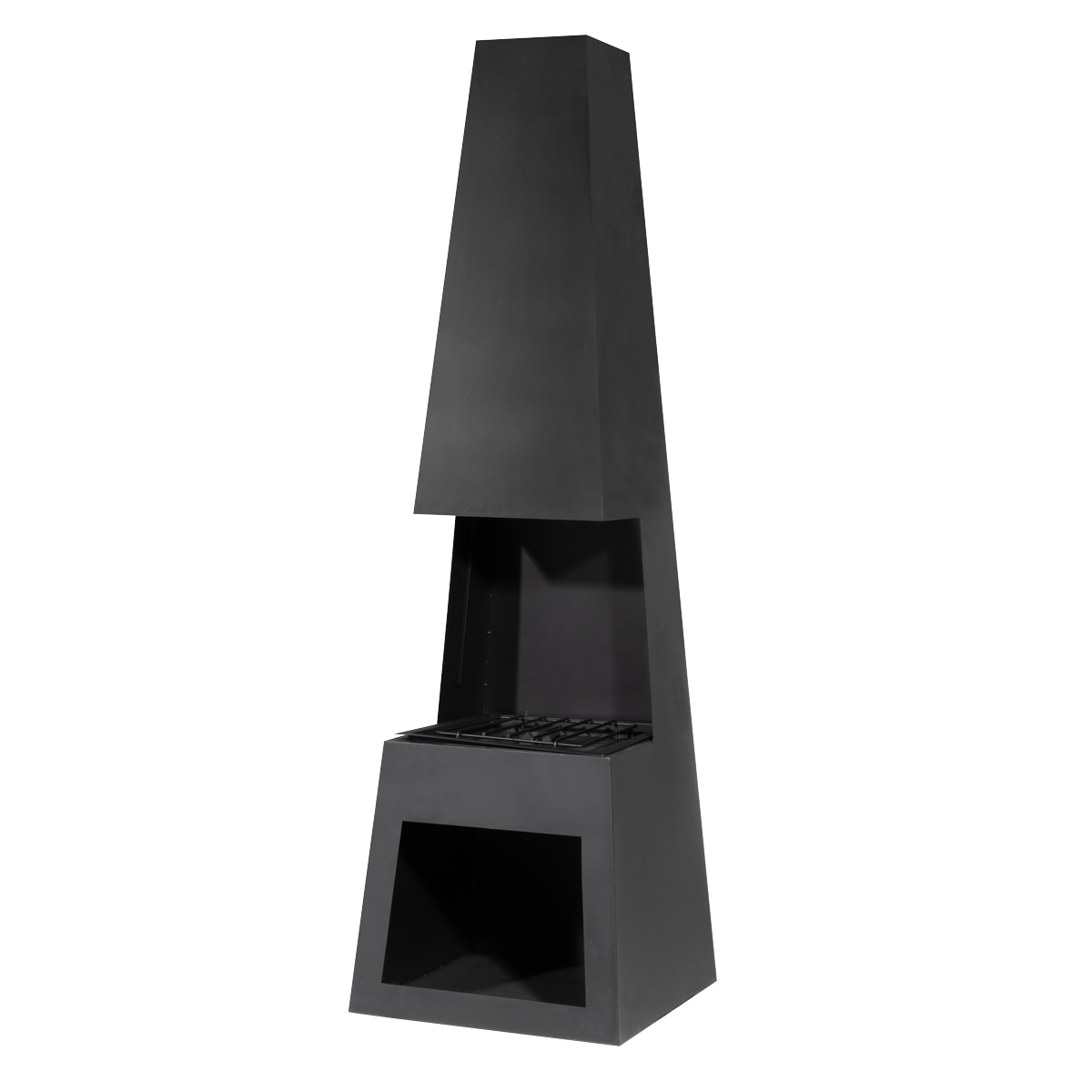 Dellonda Pyramid Outdoor Chiminea with Firewood Storage Black Steel
