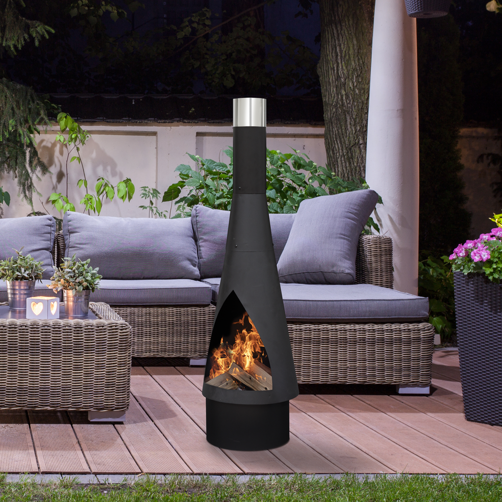 Dellonda Conical Outdoor Chiminea, Black Steel (DG109)