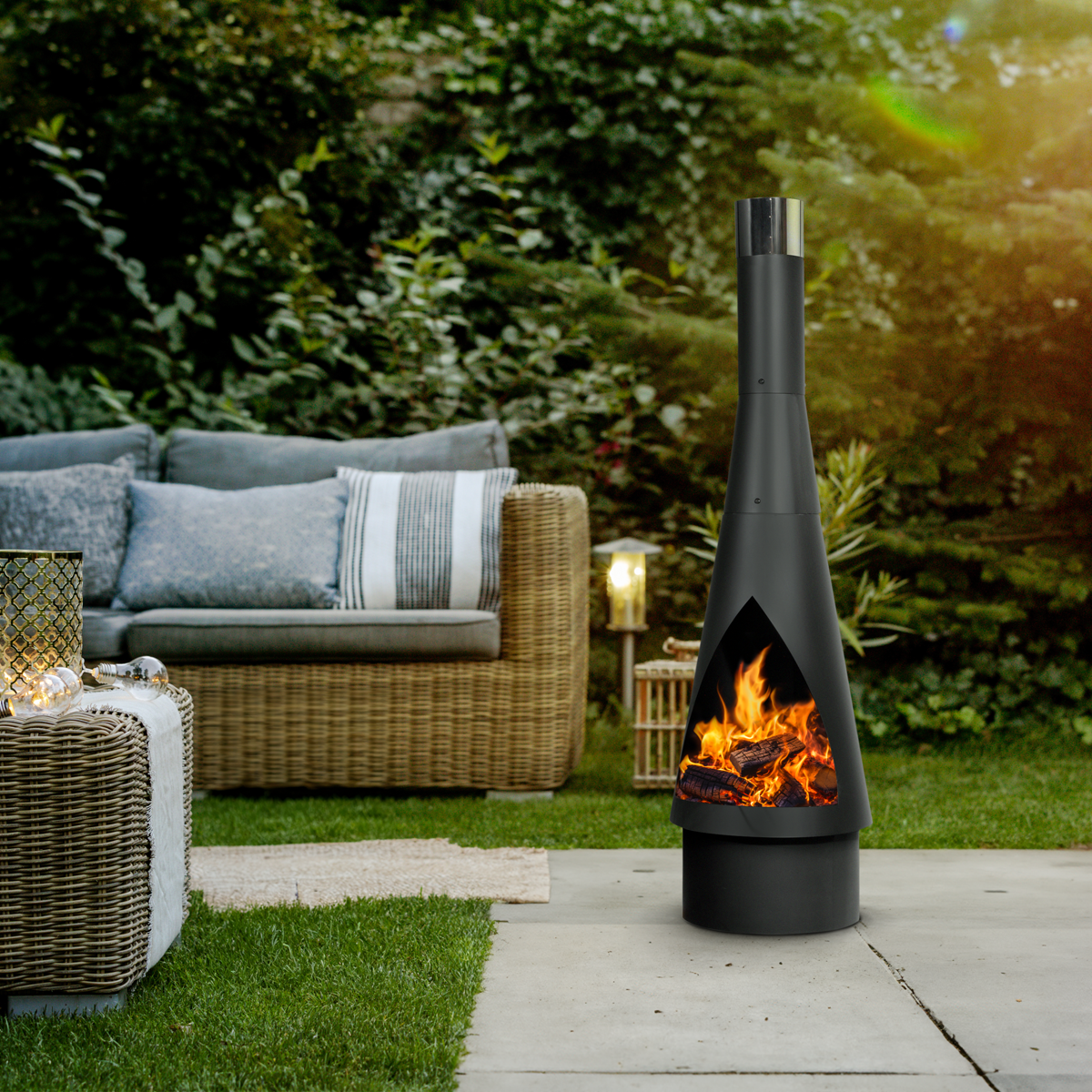 Dellonda Conical Outdoor Chiminea, Black Steel (DG109)