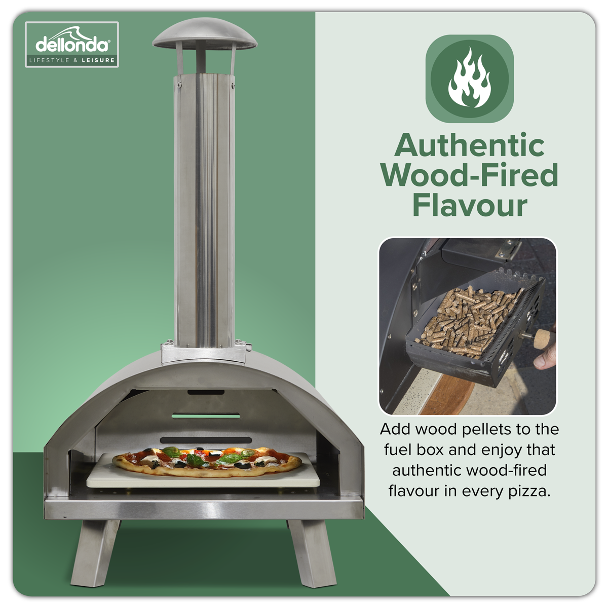 Dellonda Wood-Fired Pizza Oven with Cover 14", Stainless Steel (DG219)