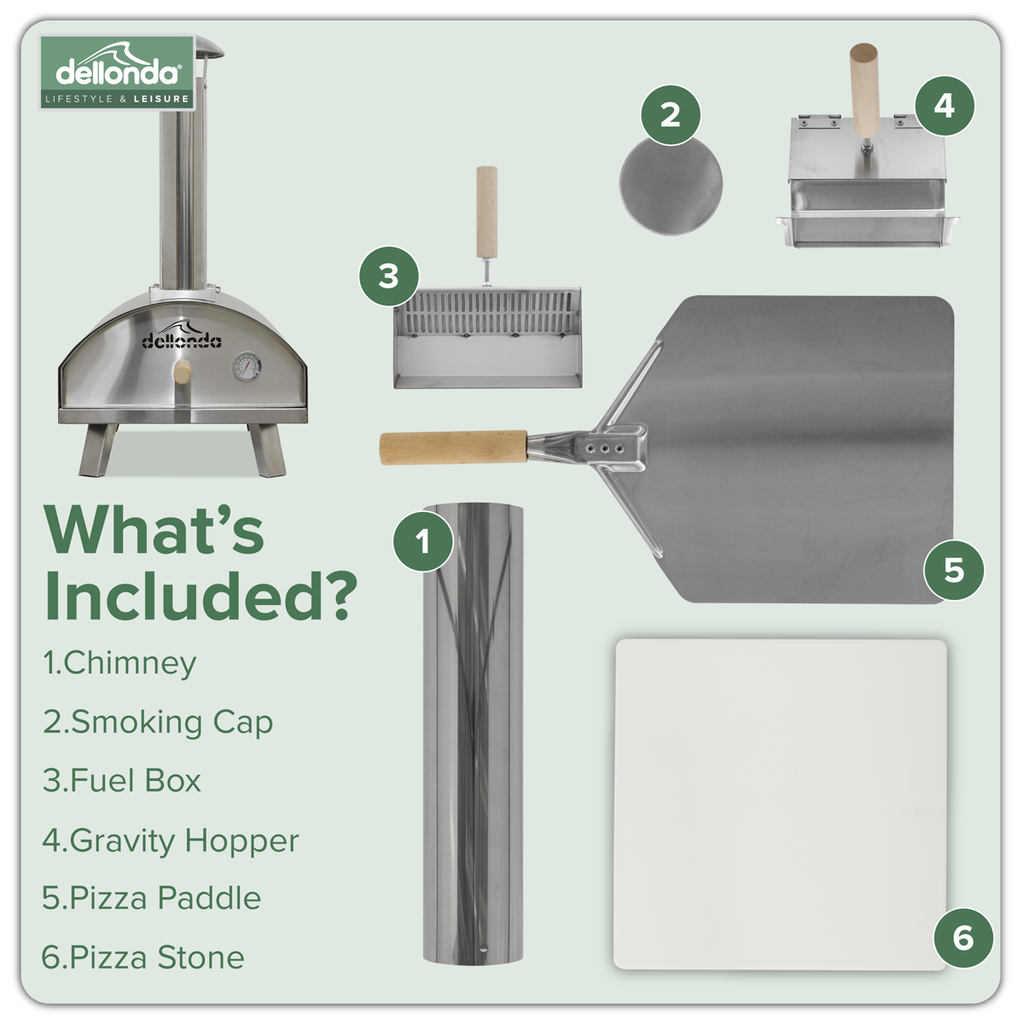 Dellonda Wood-Fired Pizza Oven with Cover & Trolley 14", Stainless Steel (DG259)