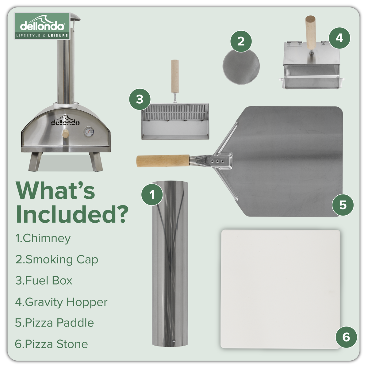 Dellonda Wood-Fired Pizza Oven with Cover & Trolley 14", Stainless Steel (DG259)