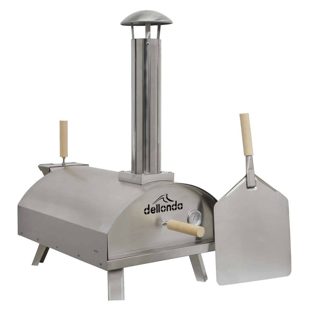 Dellonda Wood-Fired Pizza Oven with Cover & Trolley 14", Stainless Steel (DG259)