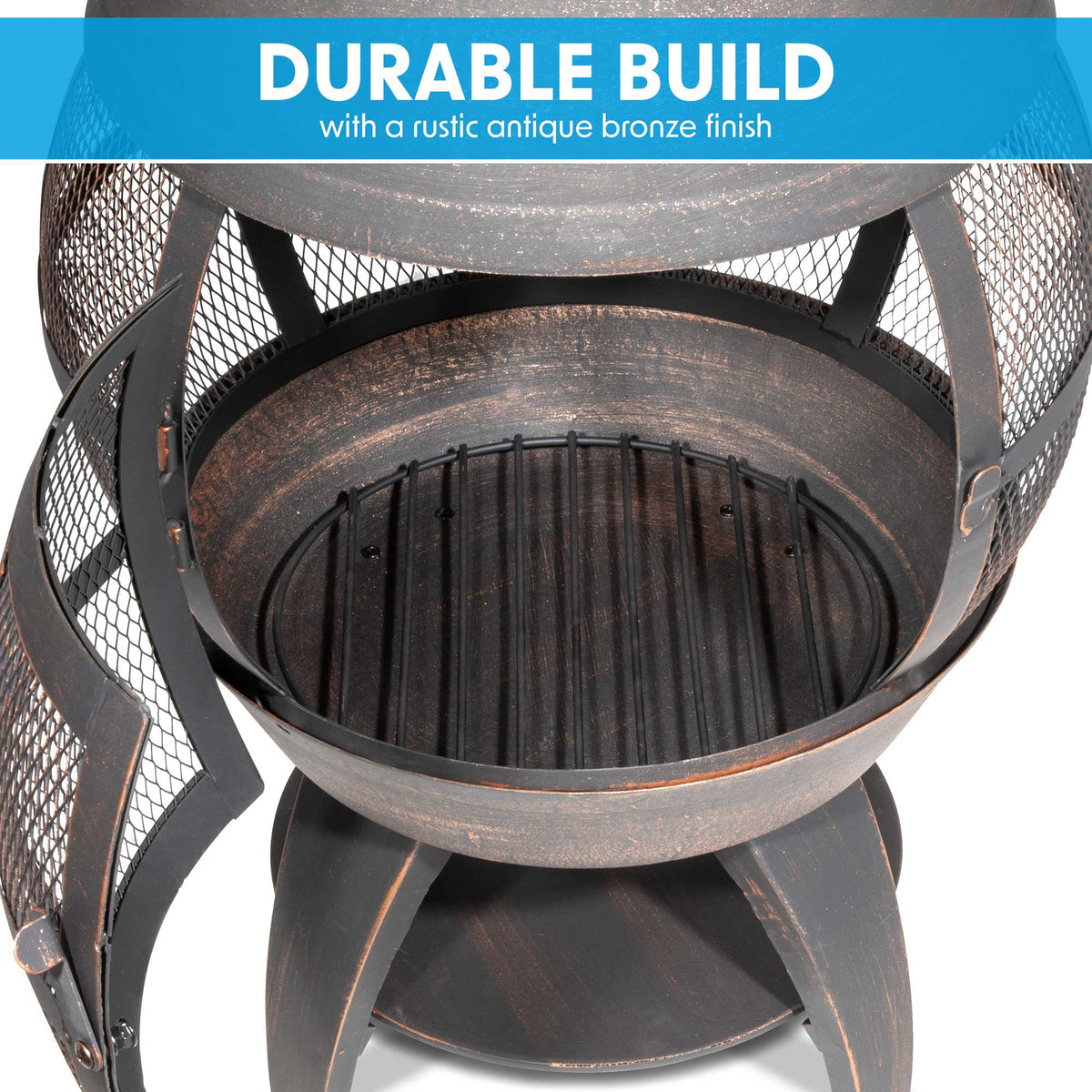 Dellonda Deluxe 360° Chiminea/Fire Pit/Outdoor Heater, Antique Bronze (DG112)