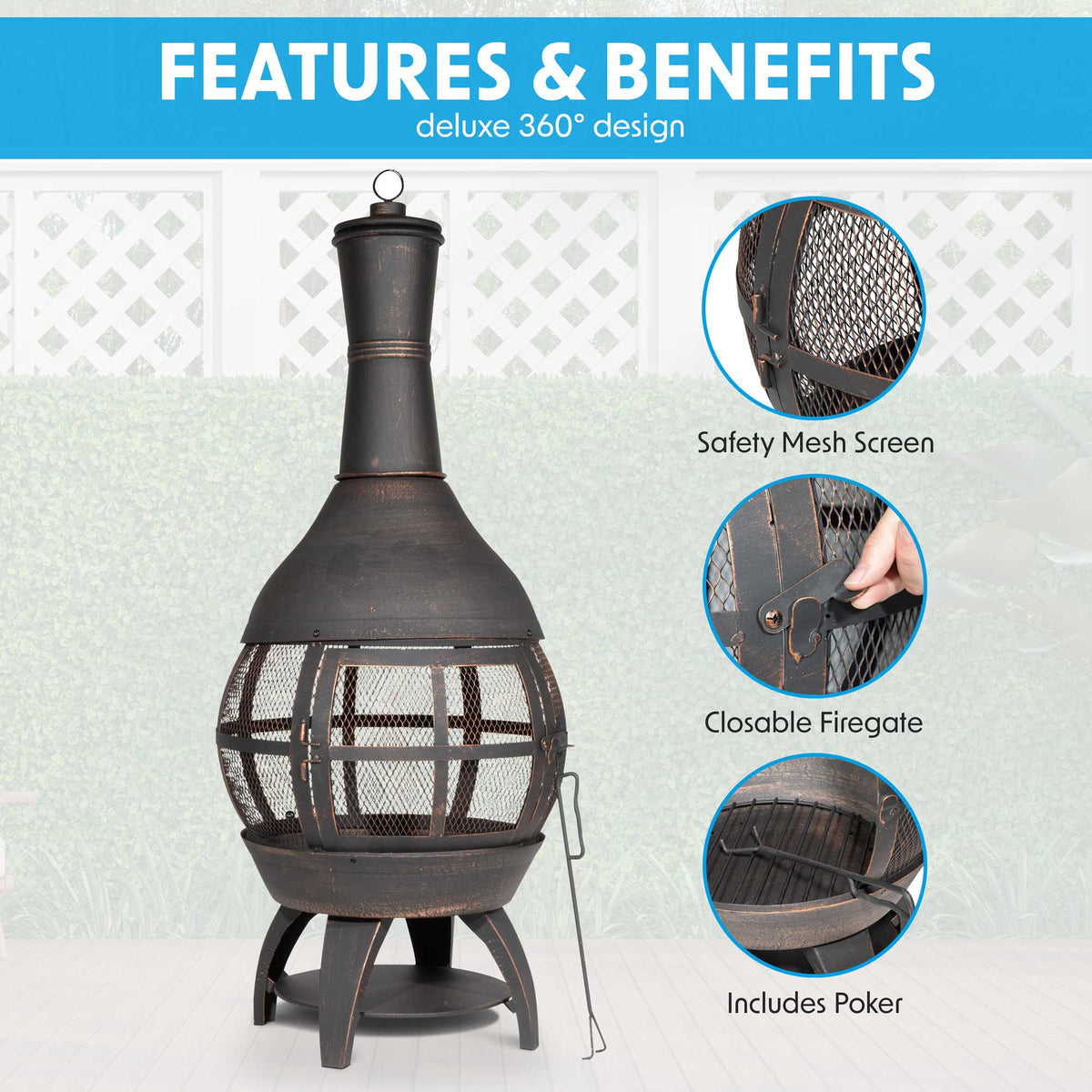 Dellonda Deluxe 360° Chiminea/Fire Pit/Outdoor Heater, Antique Bronze (DG112)
