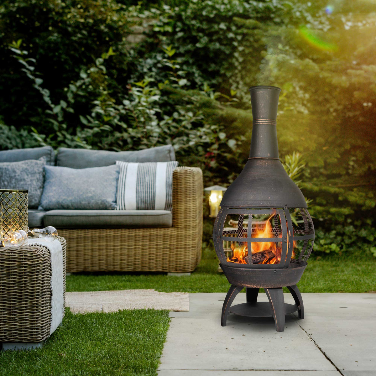 Dellonda Deluxe 360° Chiminea/Fire Pit/Outdoor Heater, Antique Bronze (DG112)