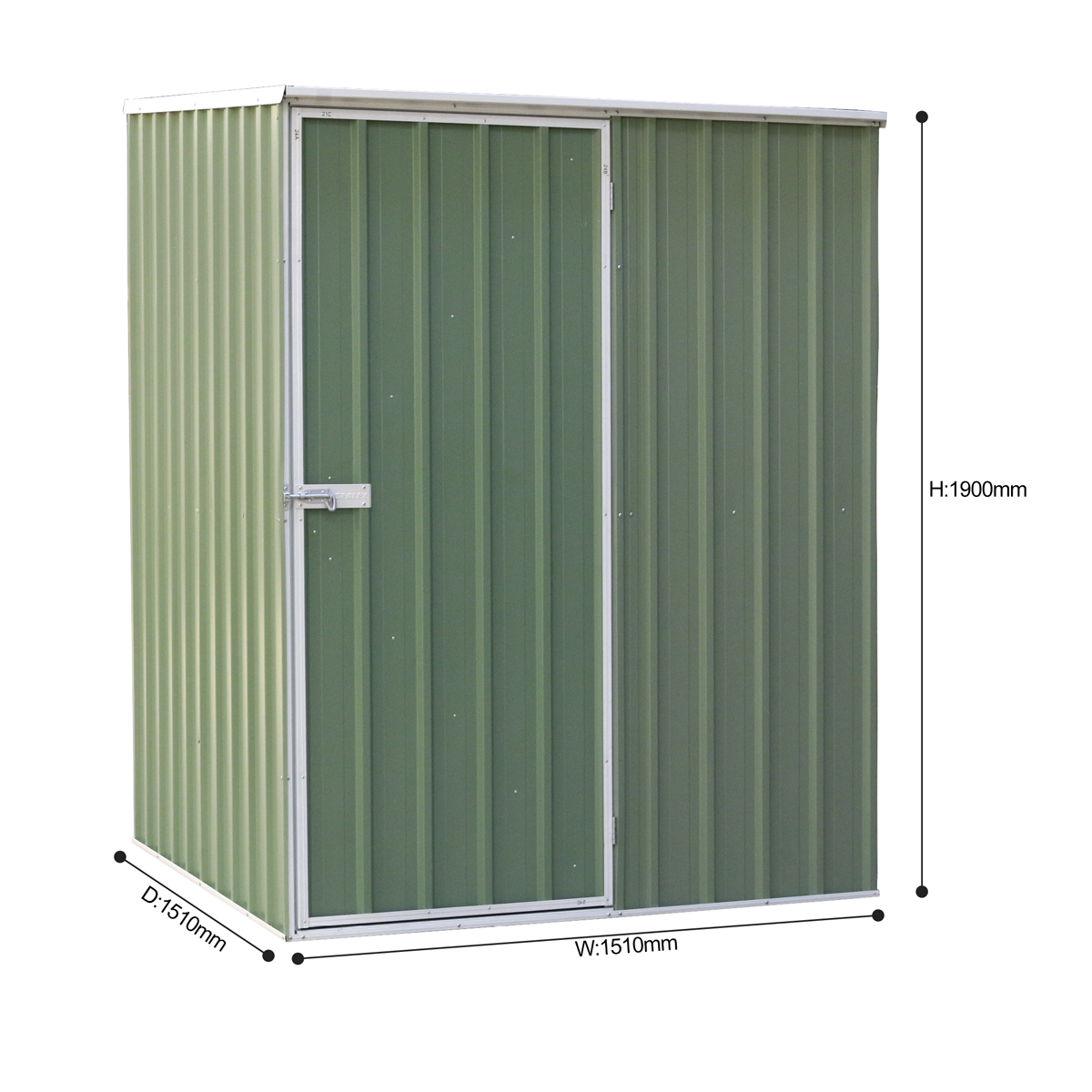 Dellonda Galvanized Steel Storage Shed with Pent Style Roof 151 x 151 x 200cm - Green
