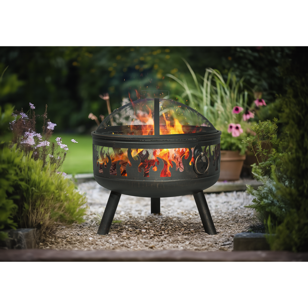 Dellonda Deluxe Outdoor Fire Pit with Grill & Cover 24", Antique Bronze (DG242)