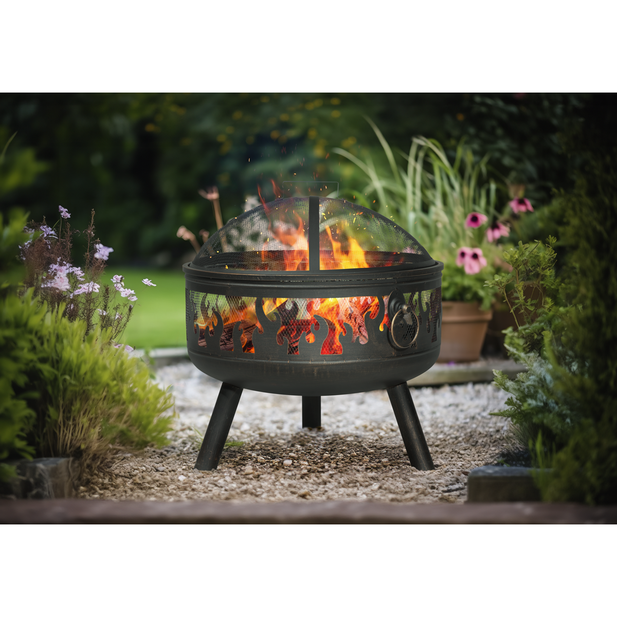 Dellonda Deluxe Outdoor Fire Pit with Grill & Cover 24", Antique Bronze (DG242)