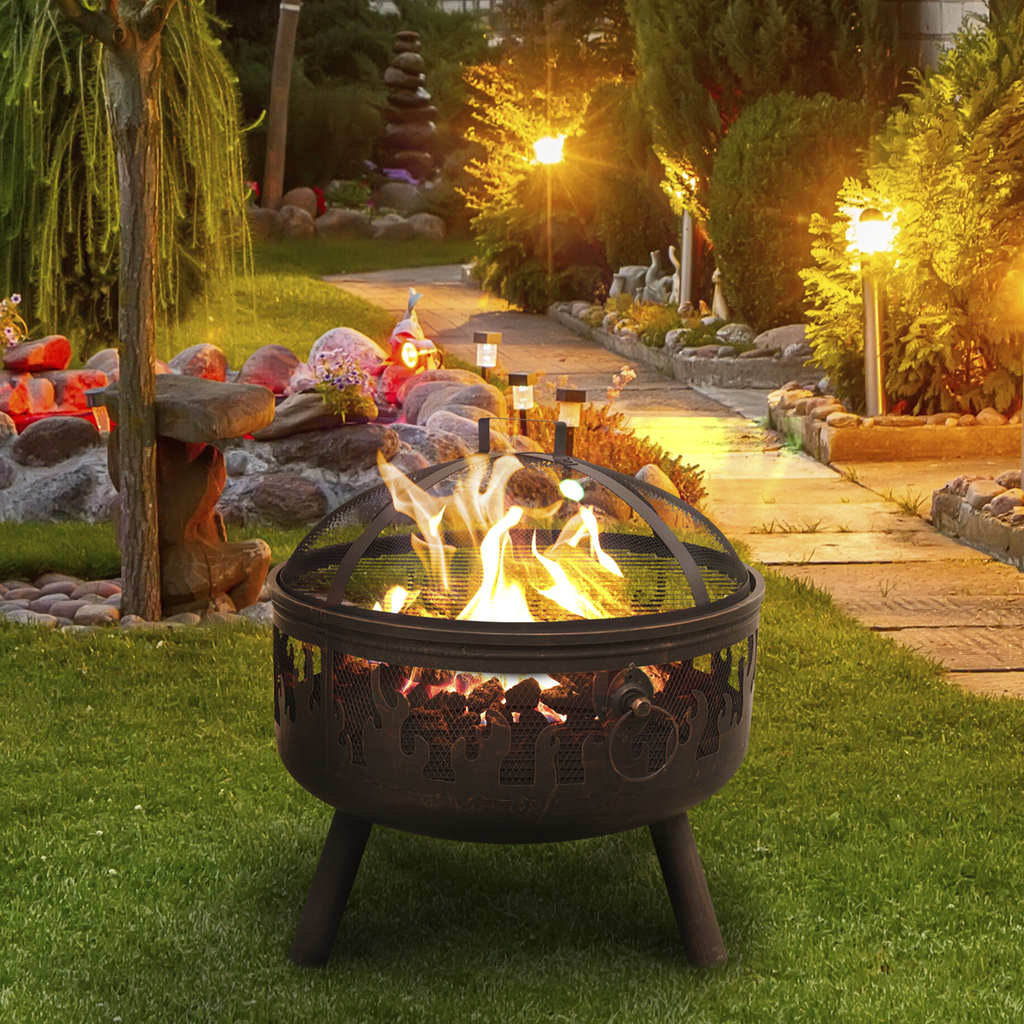 Dellonda Deluxe Outdoor Fire Pit with Grill & Cover 24", Antique Bronze (DG242)