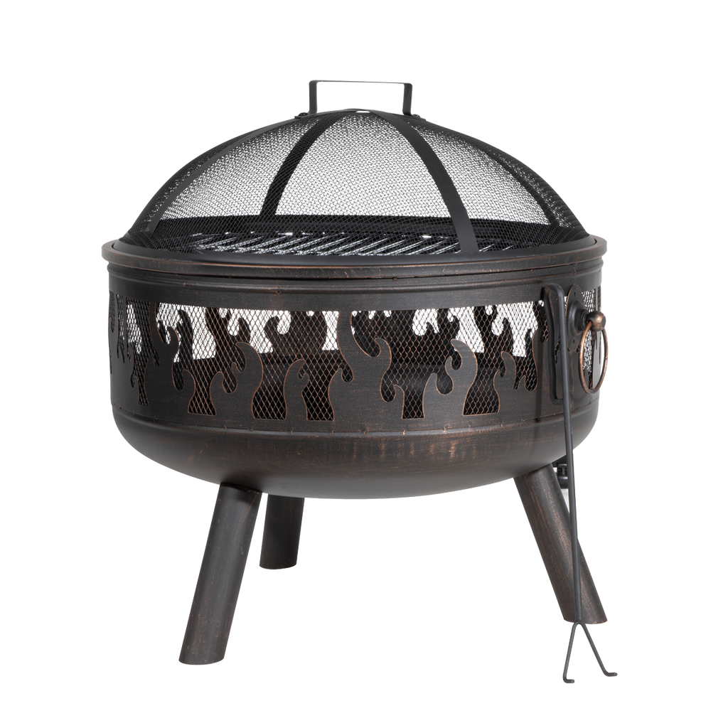Dellonda Deluxe Outdoor Fire Pit with Grill & Cover 24", Antique Bronze (DG242)