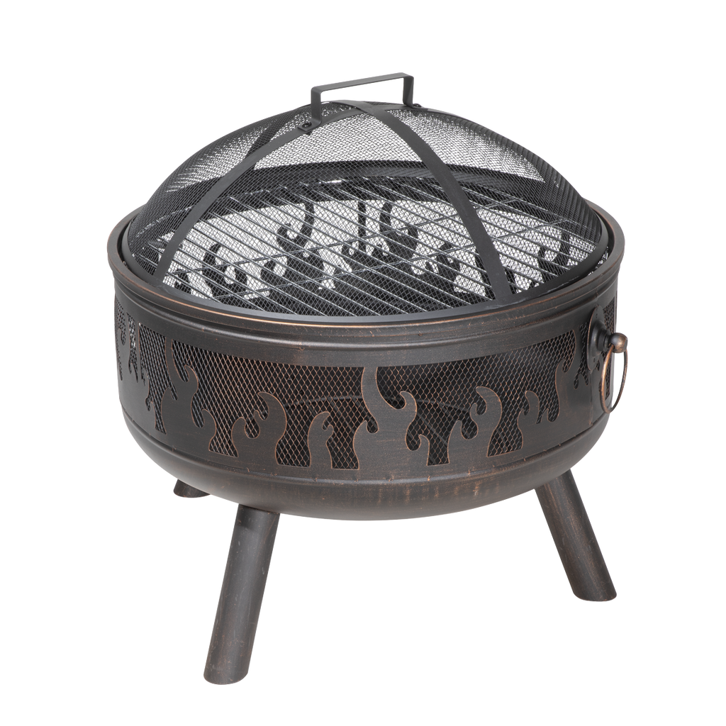 Dellonda Deluxe Outdoor Fire Pit with Grill & Cover 24", Antique Bronze (DG242)