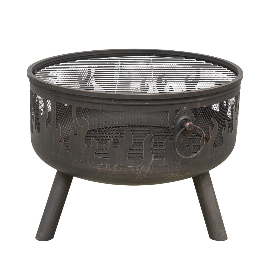 Dellonda Deluxe Outdoor Fire Pit with Grill & Cover 24", Antique Bronze (DG242)