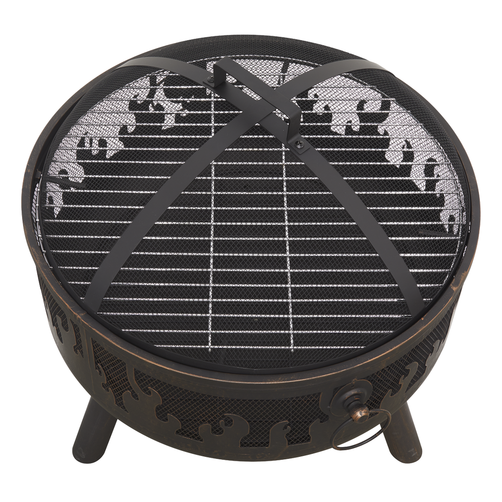 Dellonda Deluxe Outdoor Fire Pit with Grill & Cover 24", Antique Bronze (DG242)