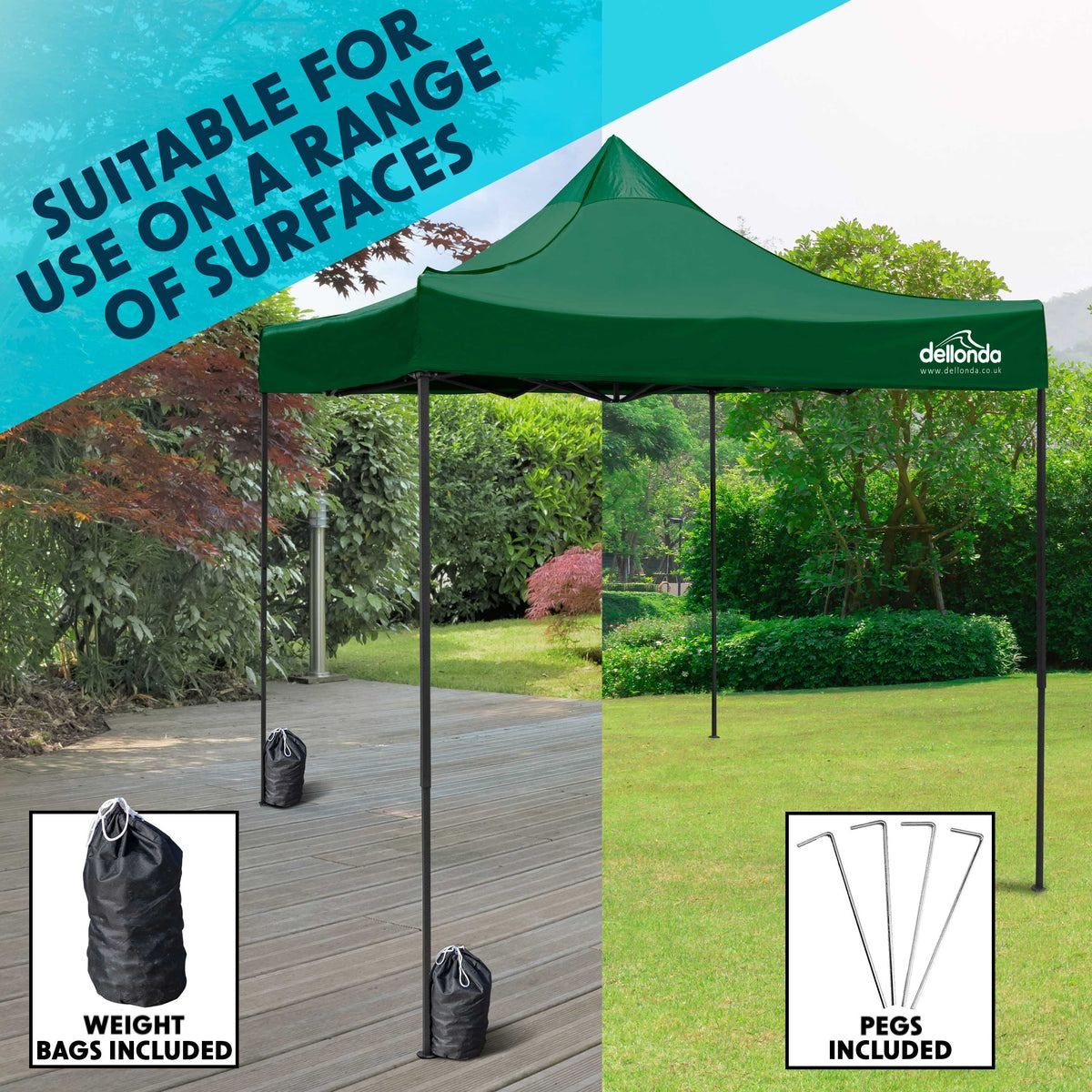 Dellonda Premium Pop-Up Gazebo, Water Resistant, 2x2m, Green (DG128)