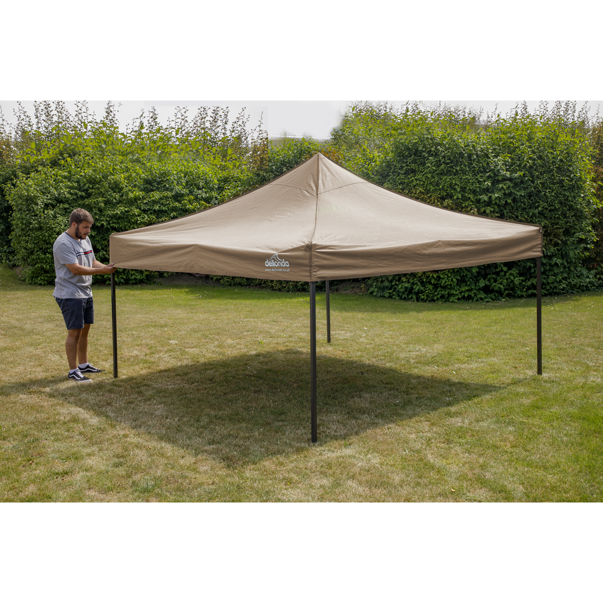 Dellonda Premium 3 x 3m Pop-Up Gazebo, PVC Coated, Water-Resistant Fabric, Supplied with Carry Bag, Rope, Stakes & Weight Bags - Beige Canopy
