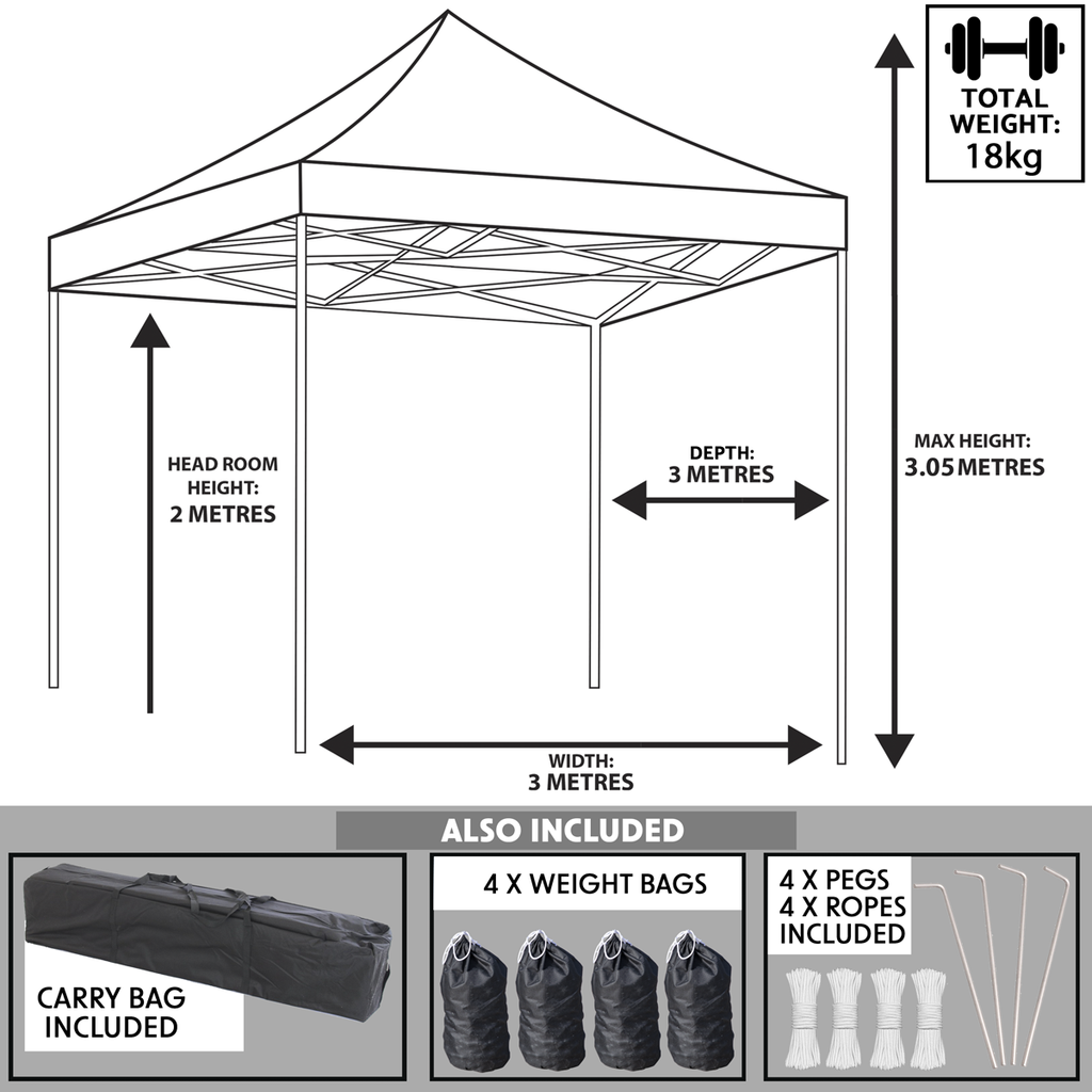 Dellonda Premium Pop-Up Gazebo, Water Resistant, 3x3m, Blue (DG131)