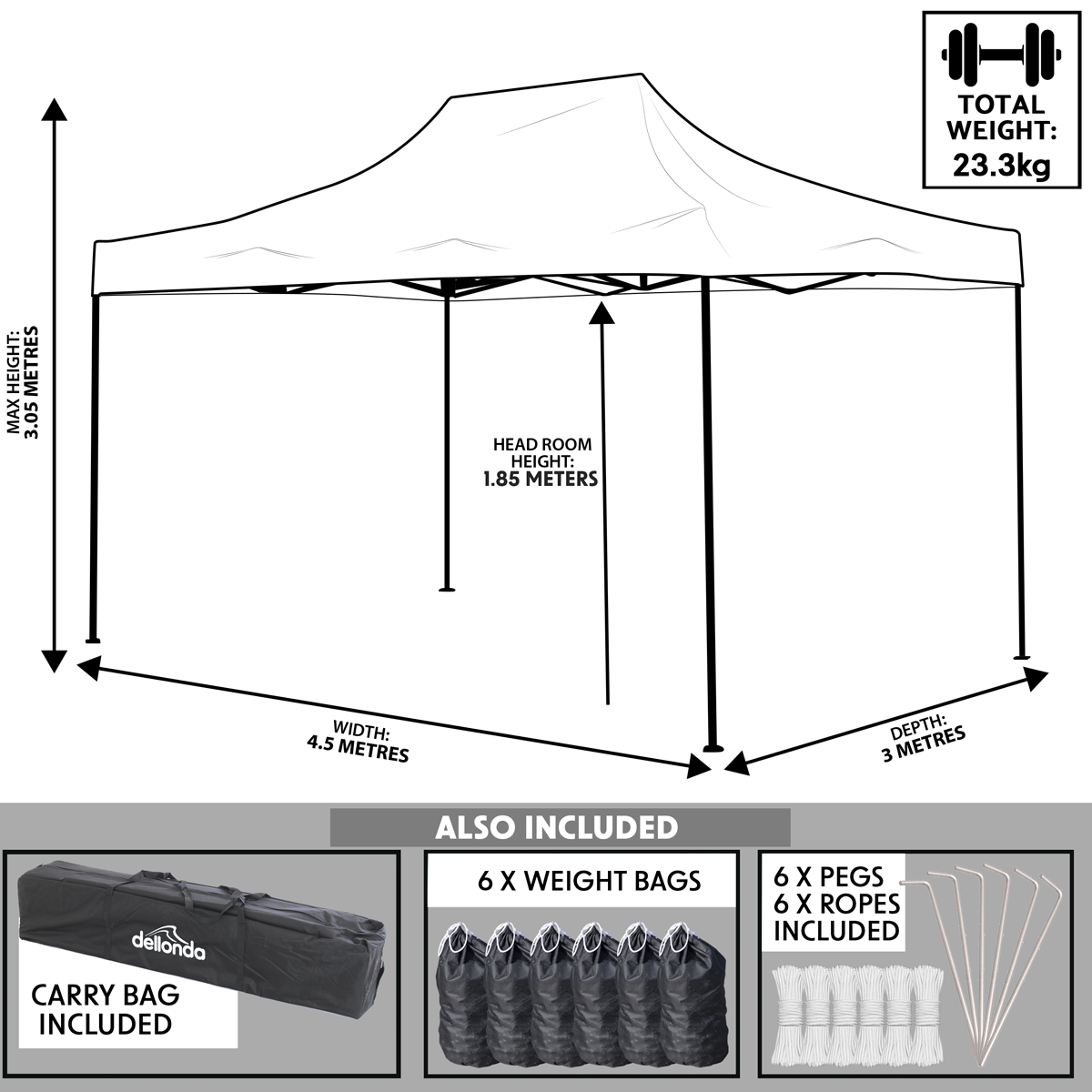 Dellonda Premium Pop-Up Gazebo, Water Resistant, 3x4.5m, Green (DG136) (Factory Refurbished B)