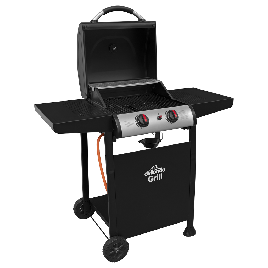 Dellonda 2 Burner Gas BBQ Grill, Piezo Ignition & Thermometer, Black (DG13)