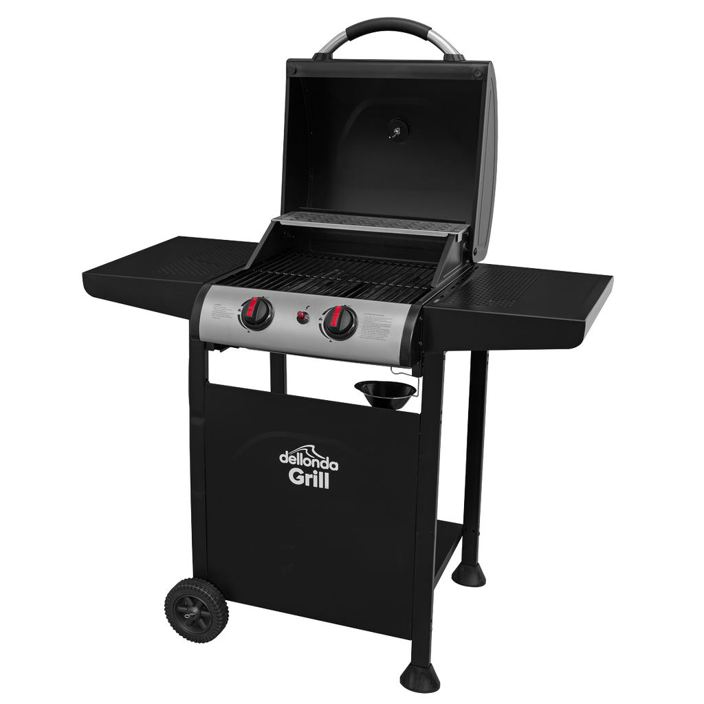 Dellonda 2 Burner Gas BBQ Grill, Piezo Ignition & Thermometer, Black (DG13)
