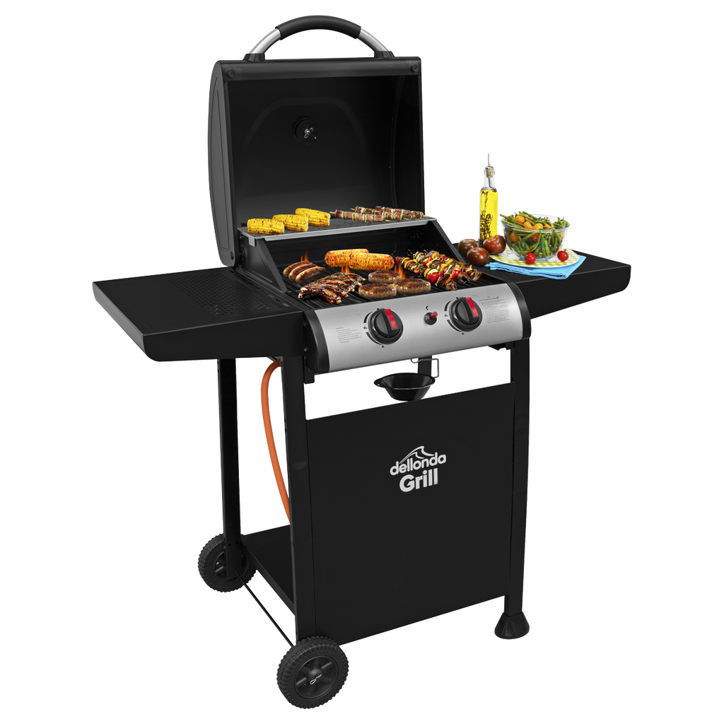 Dellonda 2 Burner Gas BBQ Grill, Piezo Ignition & Thermometer, Black (DG13)