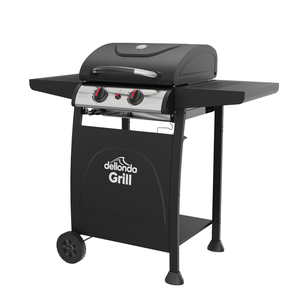 Dellonda 2 Burner Gas BBQ Grill, Piezo Ignition & Thermometer, Black (DG13)