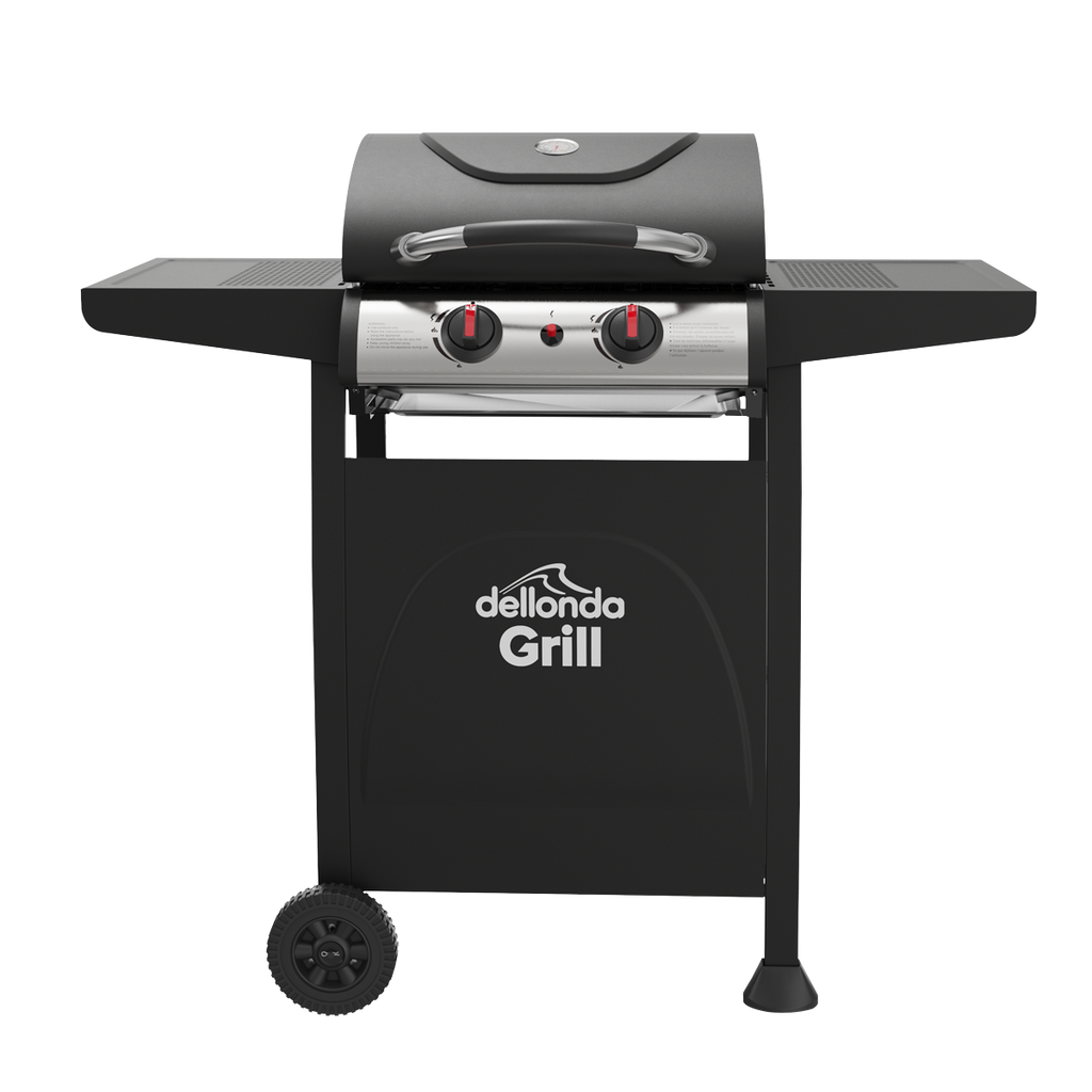 Dellonda 2 Burner Gas BBQ Grill, Piezo Ignition & Thermometer, Black (DG13)