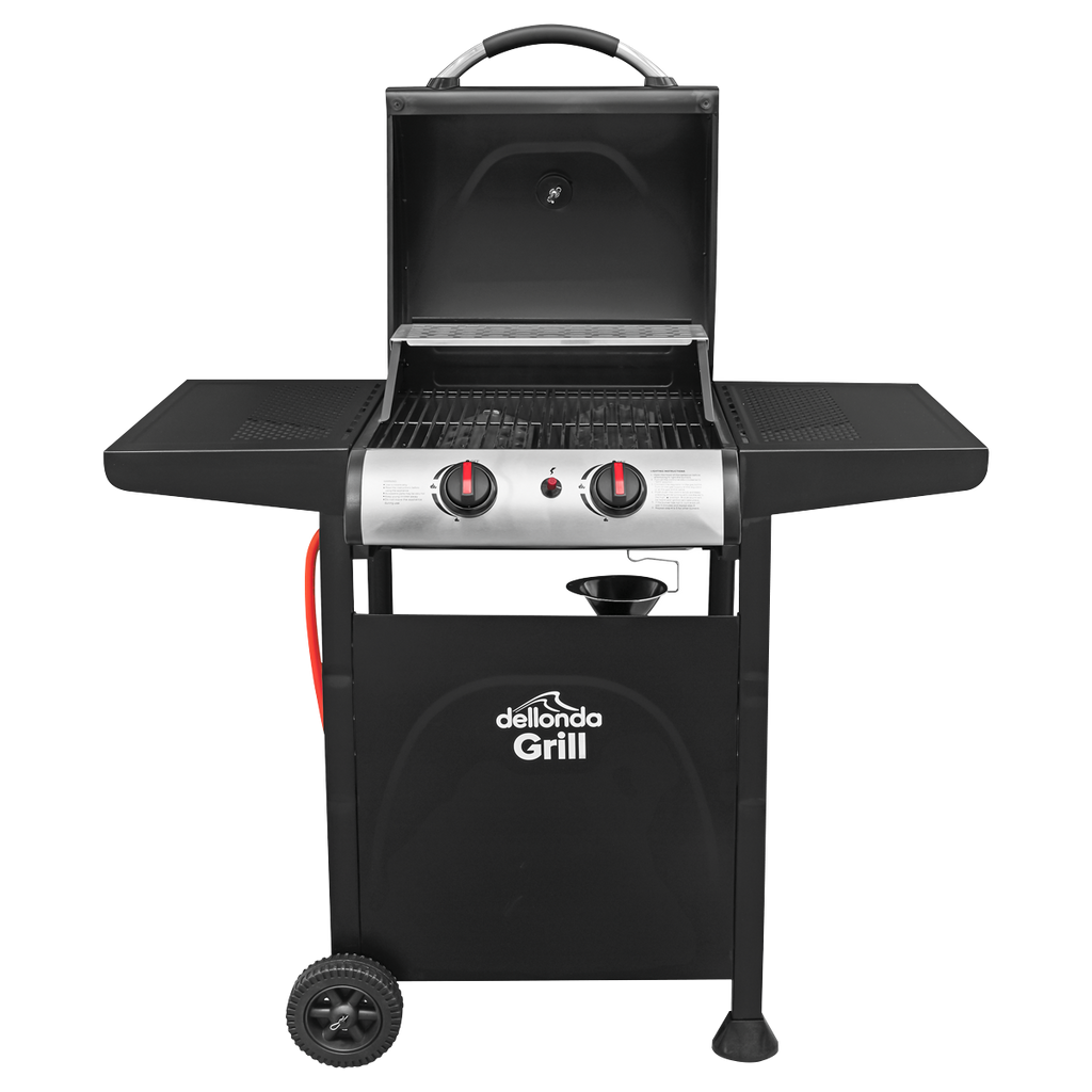 Dellonda 2 Burner Gas BBQ Grill, Piezo Ignition & Thermometer, Black (DG13)