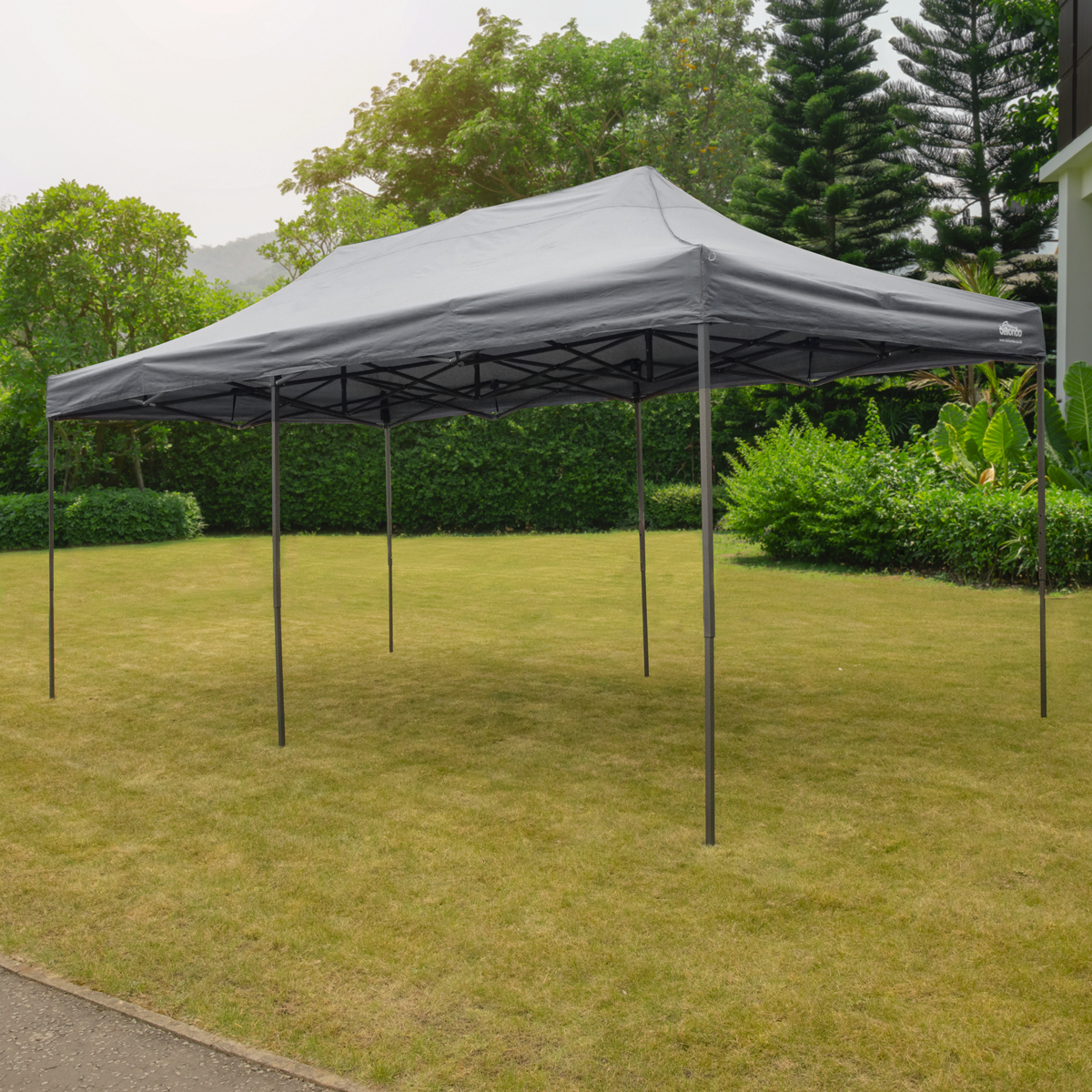 Dellonda Premium 3x6m Pop-Up Gazebo, Heavy Duty, PVC Coated, Water-Resistant Fabric, Supplied with Carry Bag, Rope, Stakes & Weight Bags - Grey Canopy