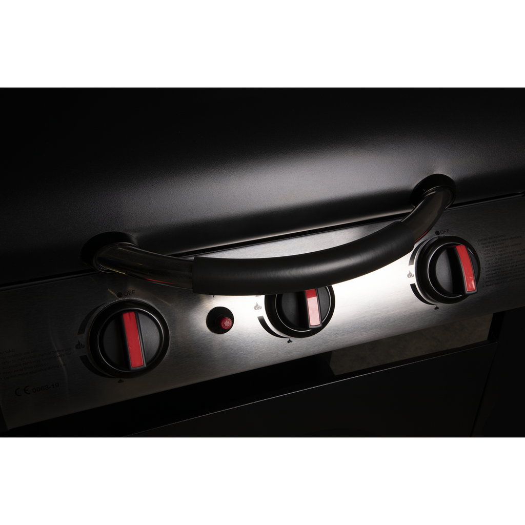 Dellonda 3 Burner Gas BBQ Grill, Ignition & Thermometer, Black (DG14) (Factory Refurbished A)