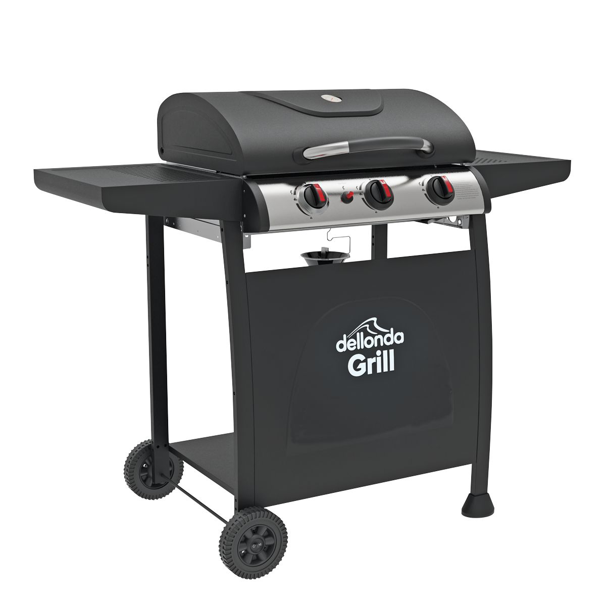 Dellonda 3 Burner Gas BBQ Grill, Ignition & Thermometer, Black (DG14) (Factory Refurbished A)