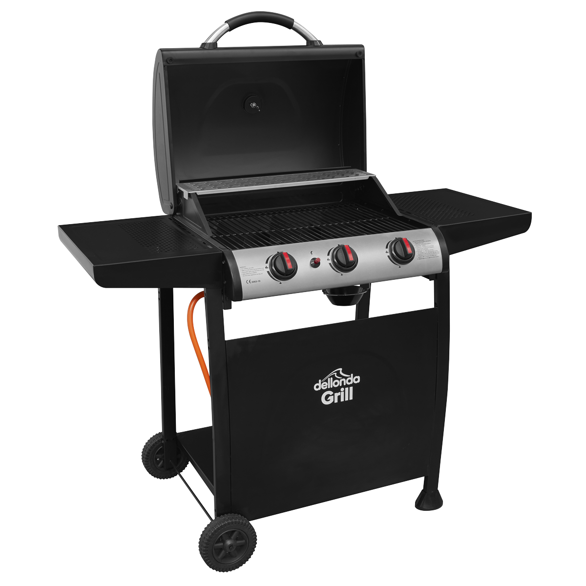 Dellonda 3 Burner Gas BBQ Grill, Ignition & Thermometer, Black (DG14) (Factory Refurbished A)