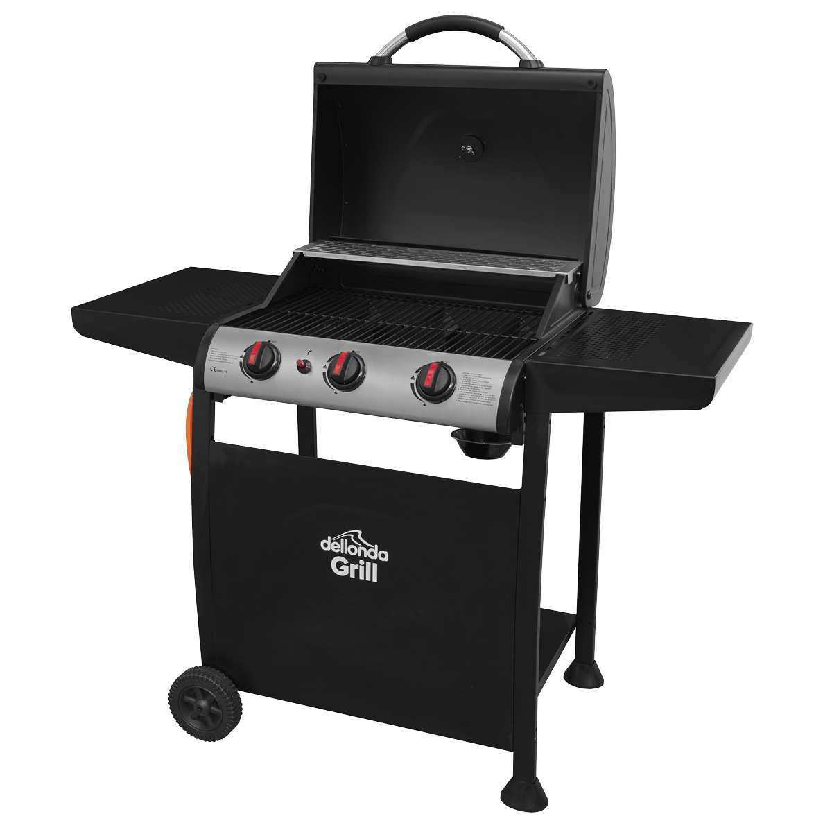 Dellonda 3 Burner Gas BBQ Grill, Ignition & Thermometer, Black (DG14) (Factory Refurbished A)