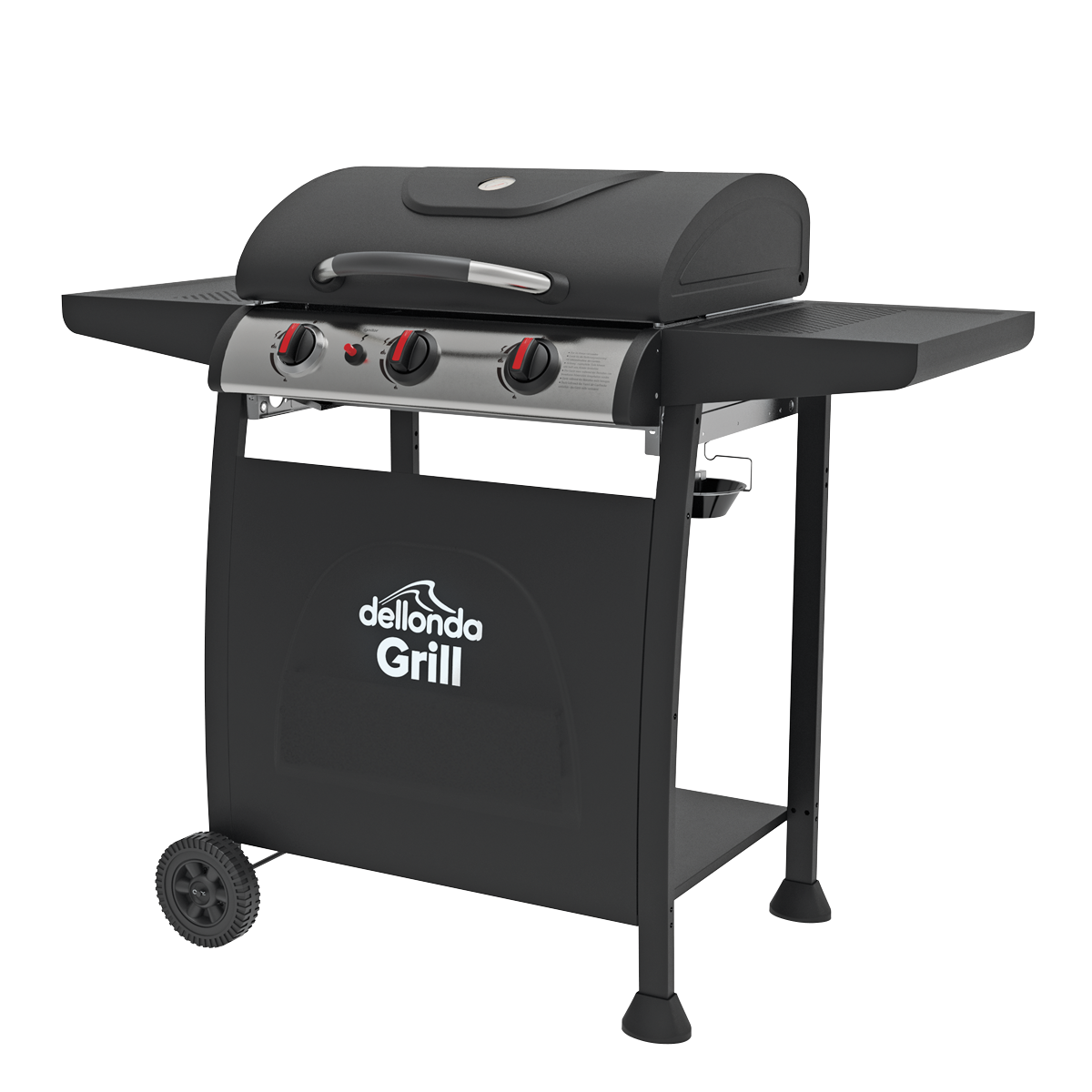 Dellonda 3 Burner Gas BBQ Grill, Ignition & Thermometer, Black (DG14) (Factory Refurbished A)