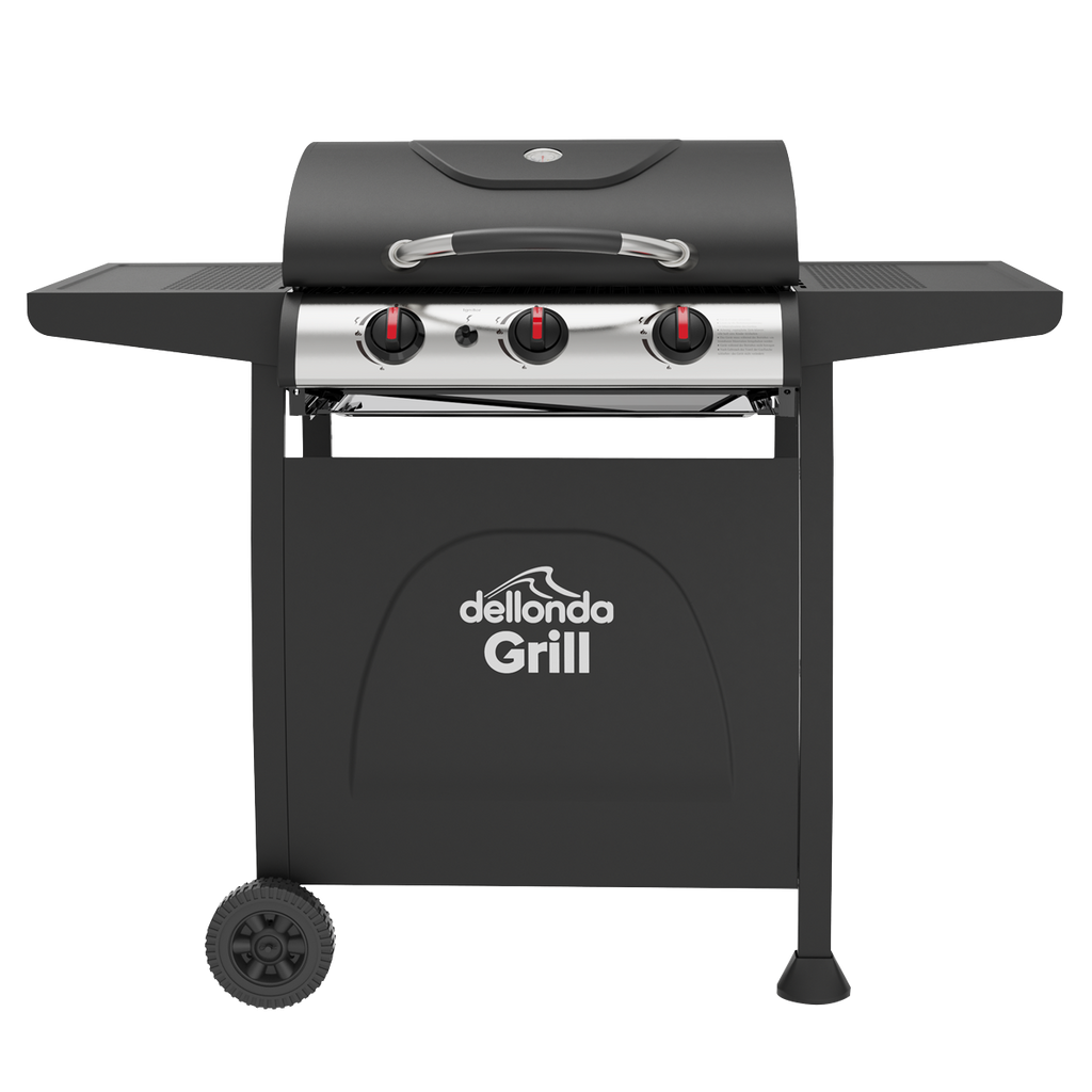 Dellonda 3 Burner Gas BBQ Grill, Ignition & Thermometer, Black (DG14) (Factory Refurbished A)
