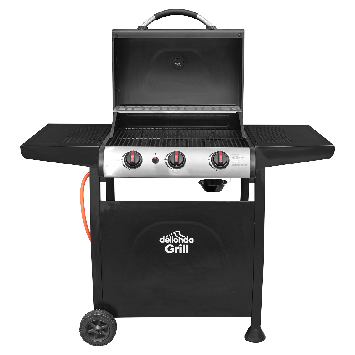Dellonda 3 Burner Gas BBQ Grill, Ignition & Thermometer, Black (DG14) (Factory Refurbished A)